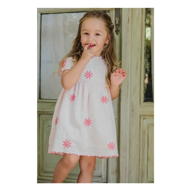 Robe Brodée Rayures | Rose