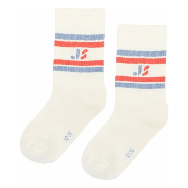 Calcetines de algodón orgánico JS Stripe | Blanco