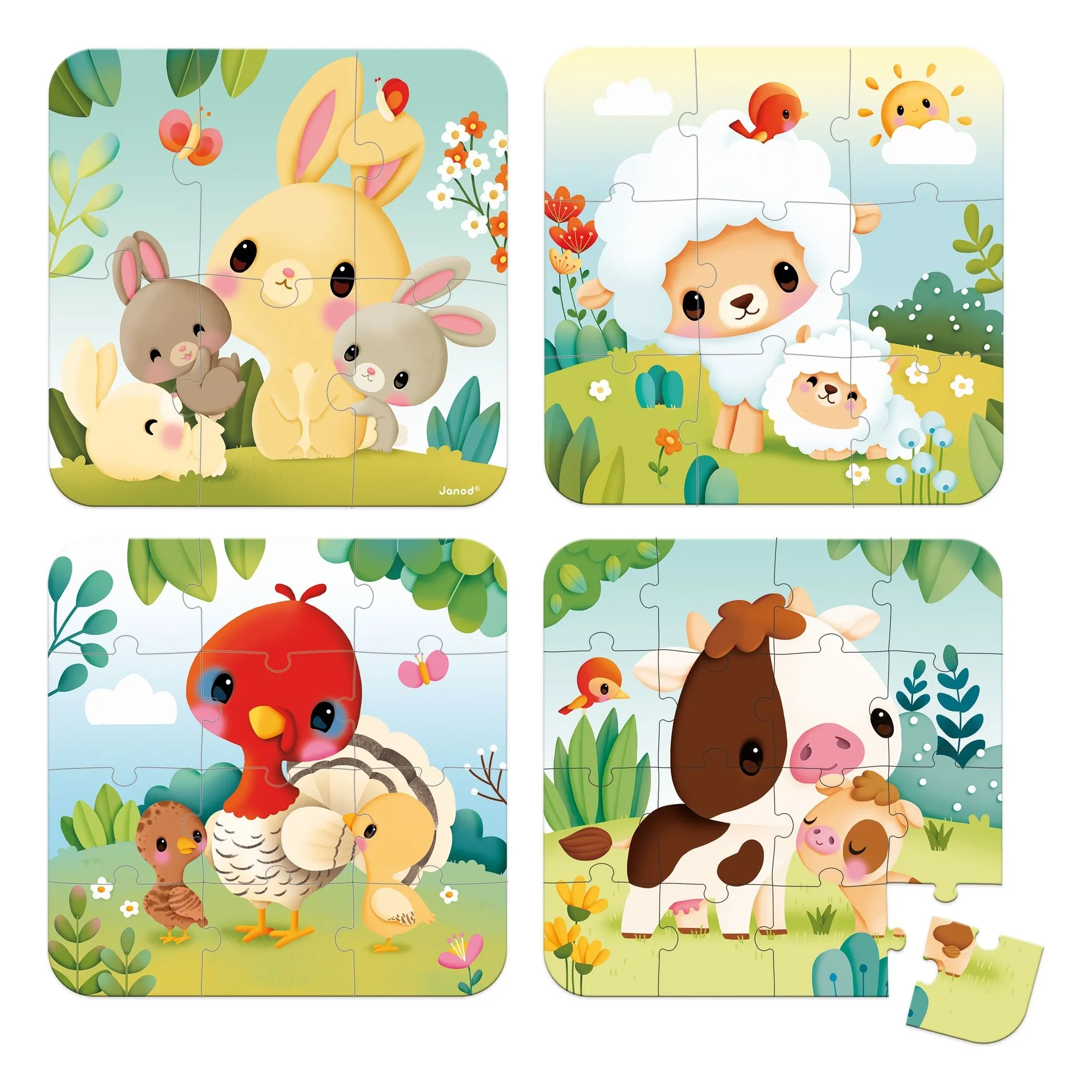 Janod Orange Evolutionary Puzzles Farm Animals - 4 Puzzles