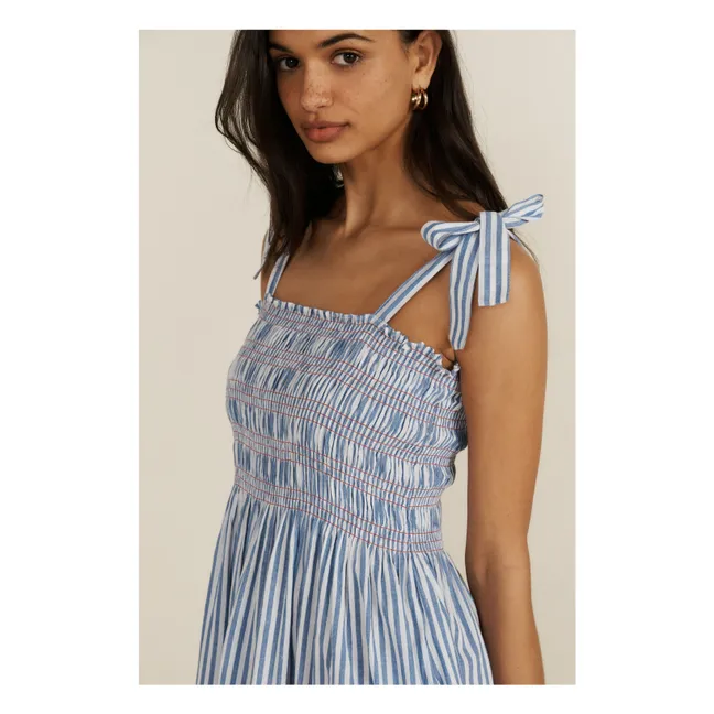 Vestido de rayas rubí | Azul