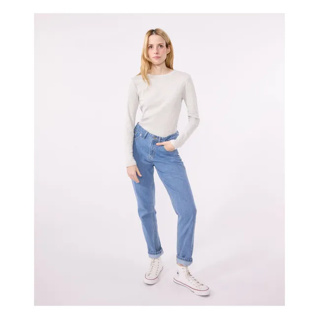 T-Shirt Langarm Bio-Baumwolle | Grau Meliert