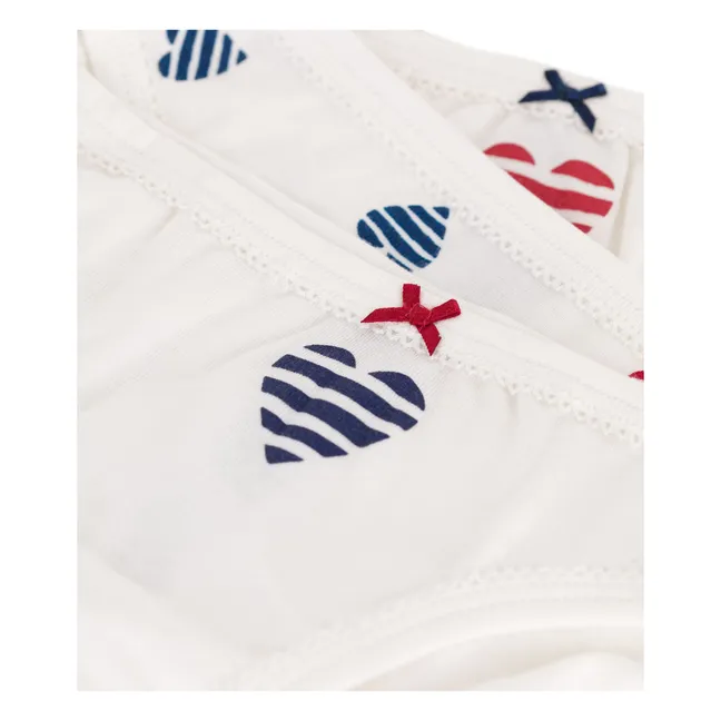 Set di 3 slip in cotone biologico con cuore a righe | Ecru