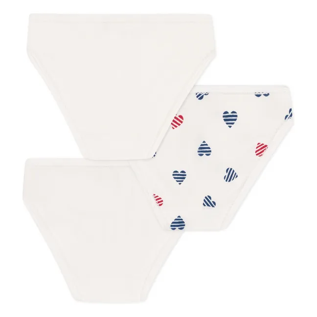 Set di 3 slip in cotone biologico con cuore a righe | Ecru