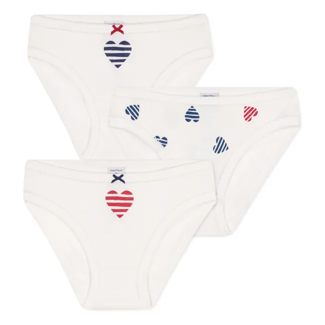 Set di 3 slip in cotone biologico con cuore a righe | Ecru