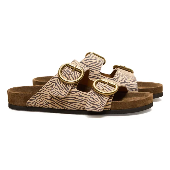 Mules n°62 Pelle stampa zebrata | Beige
