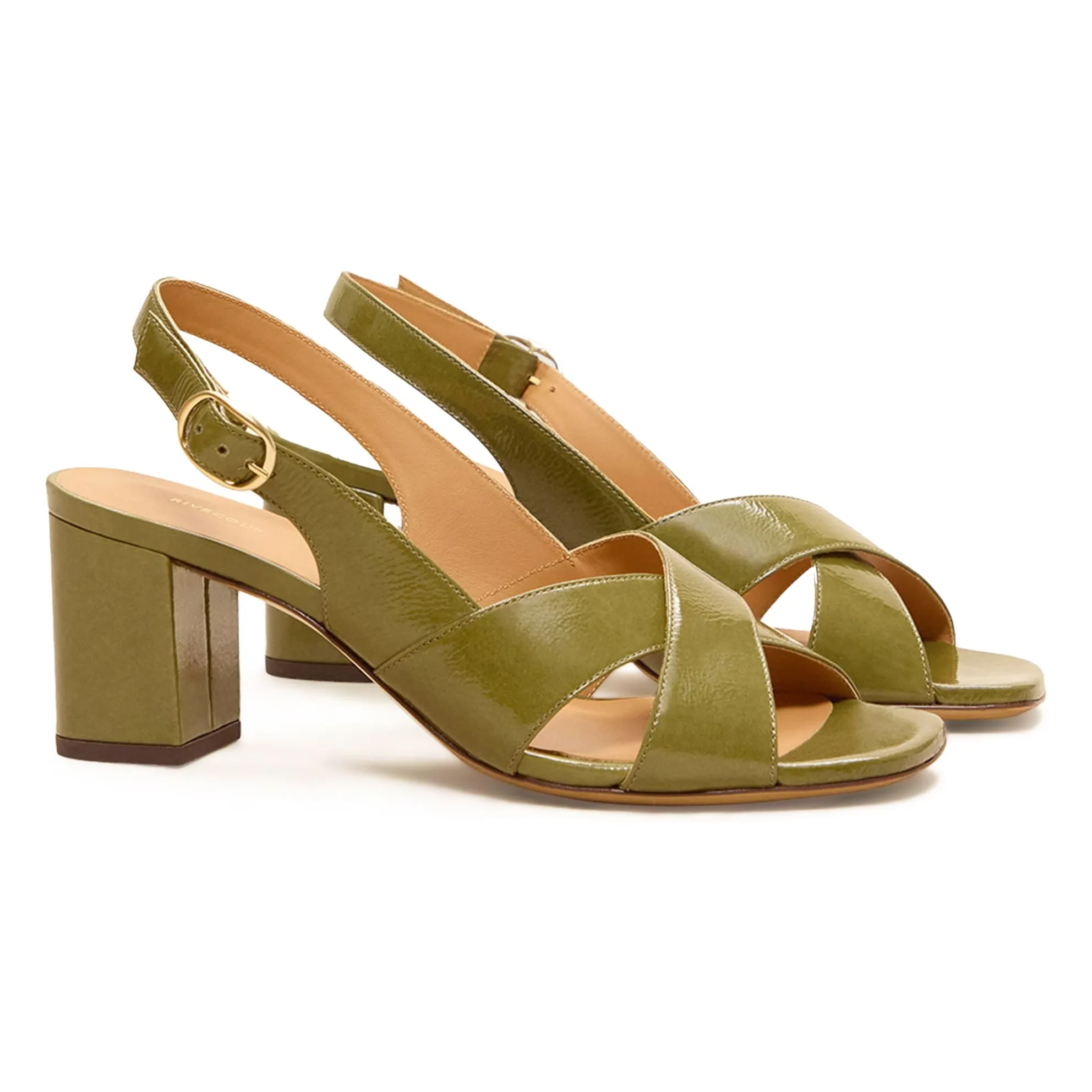 Rivecour Khaki Sandals N°652 Patent Leather