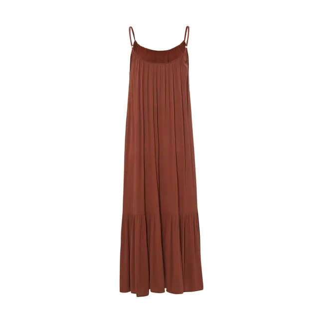 Langes Neckholder-Kleid aus Viskose | Braun