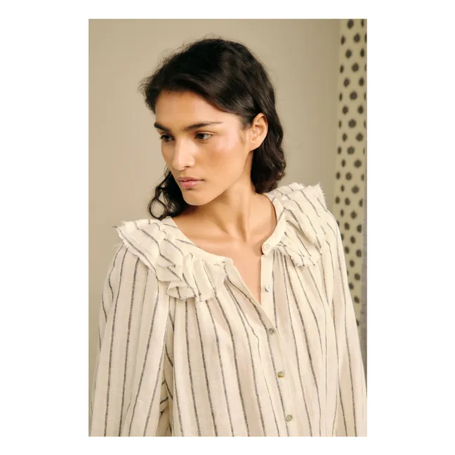 Camicetta in lino e cotone a righe miele | Beige