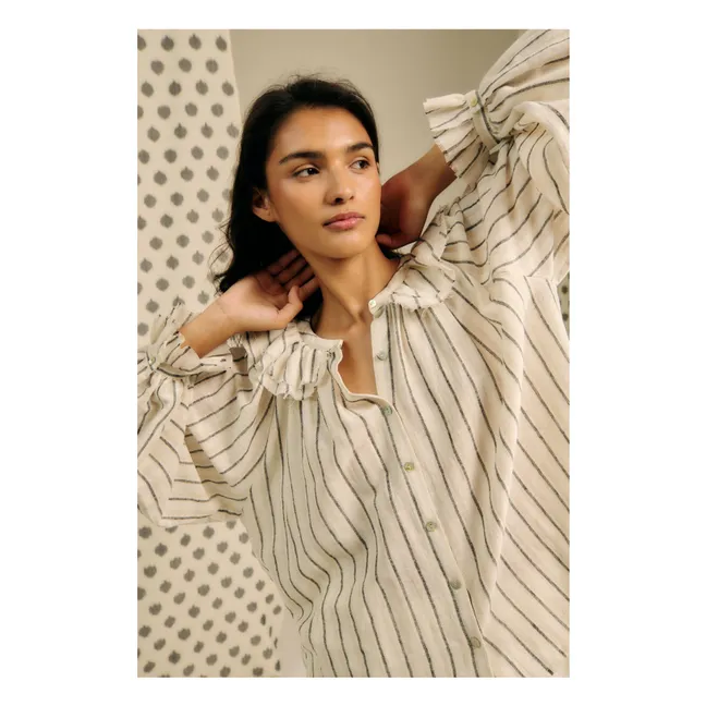 Camicetta in lino e cotone a righe miele | Beige