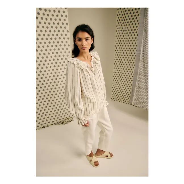 Camicetta in lino e cotone a righe miele | Beige
