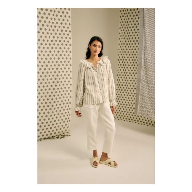 Camicetta in lino e cotone a righe miele | Beige