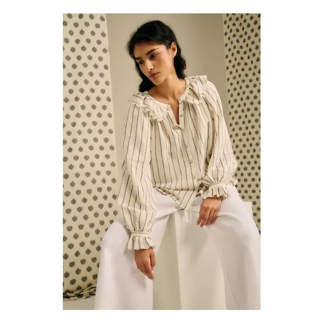 Camicetta in lino e cotone a righe miele | Beige