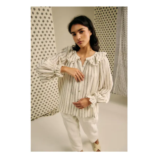 Bluse Honig gestreift Leinen und Baumwolle | Beige