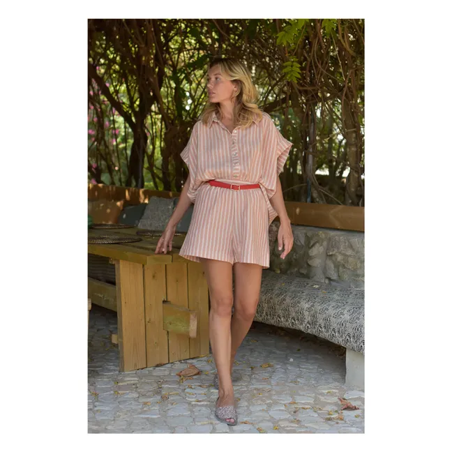 Pantaloncini Lison a righe in doppia garza di cotone - Collezione Donna | Rosa