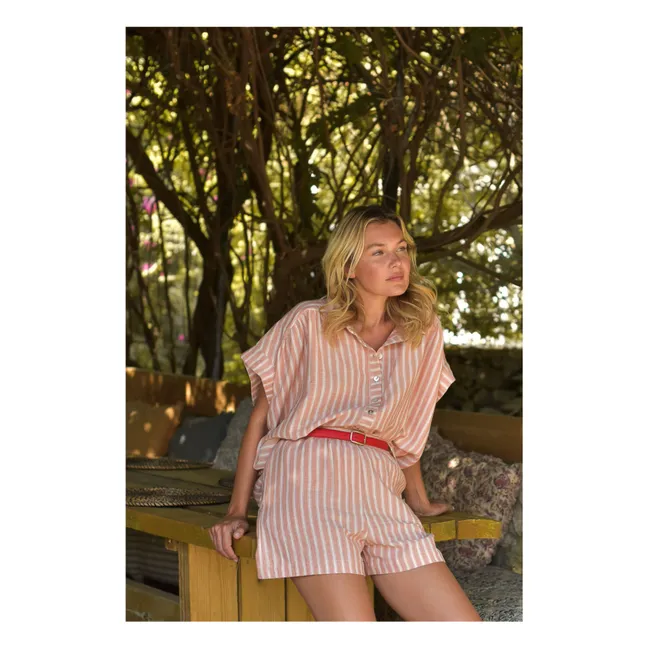 Camicia Elina a righe in doppia garza di cotone - Collezione Donna | Rosa