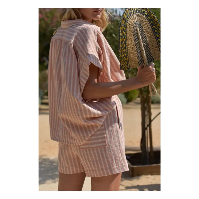 Camicia Elina a righe in doppia garza di cotone - Collezione Donna | Rosa