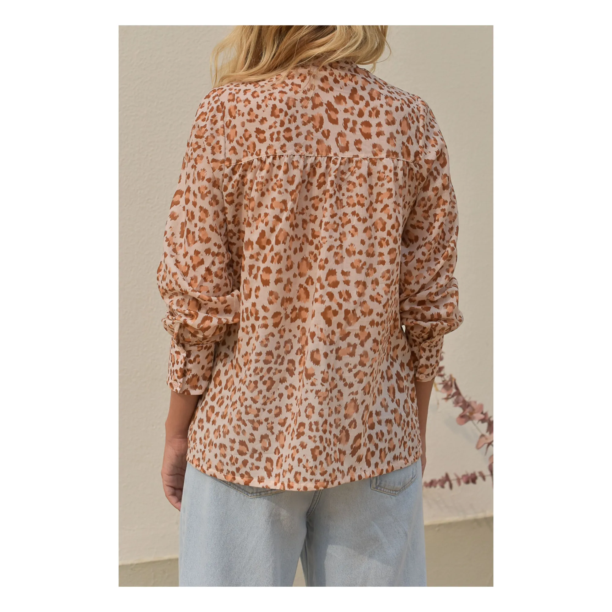 Blouse Michelle Léopard Voile de Coton - Collection Femme | Rose pâle- Image produit n°3