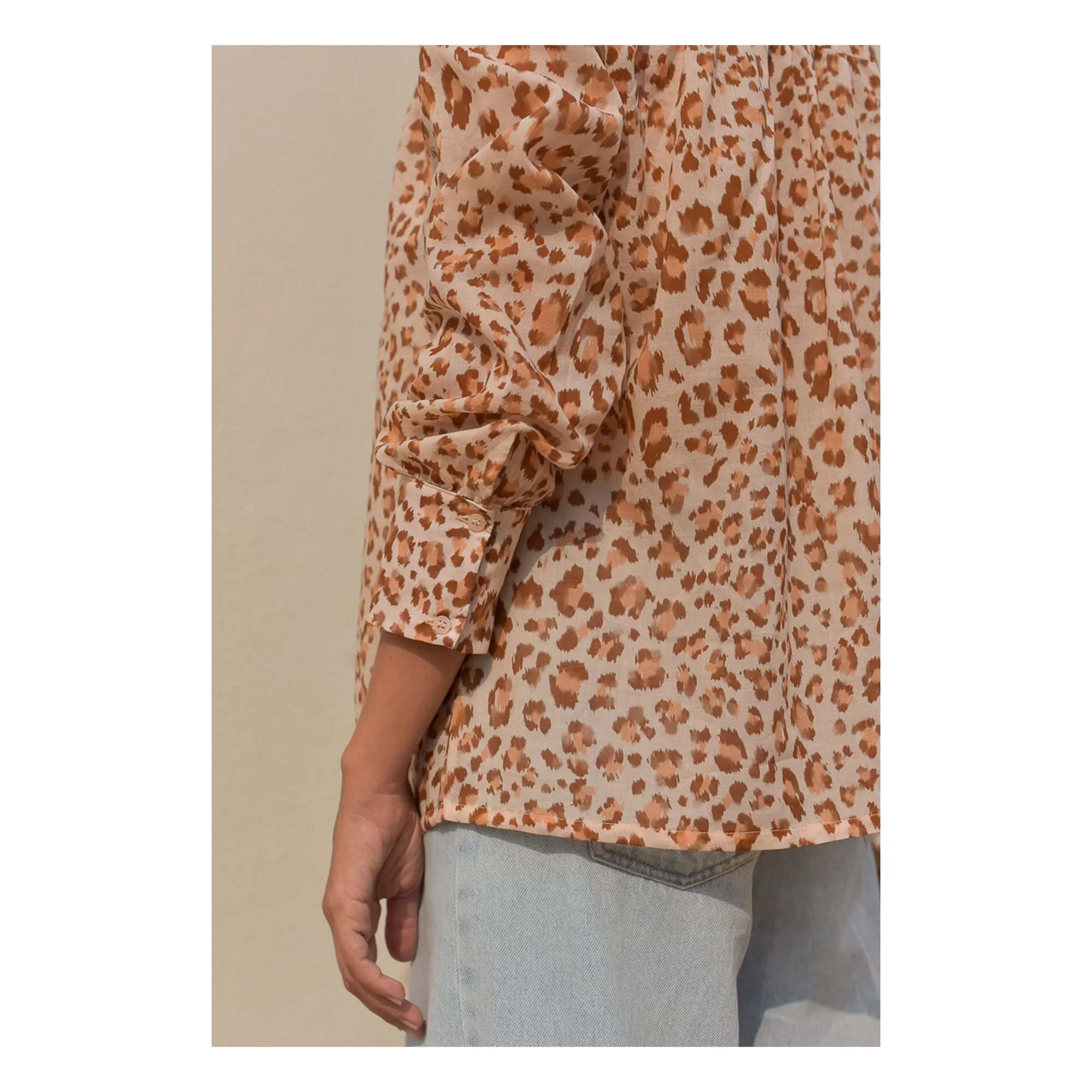 Blouse Michelle Léopard Voile de Coton - Collection Femme | Rose pâle- Image produit n°2