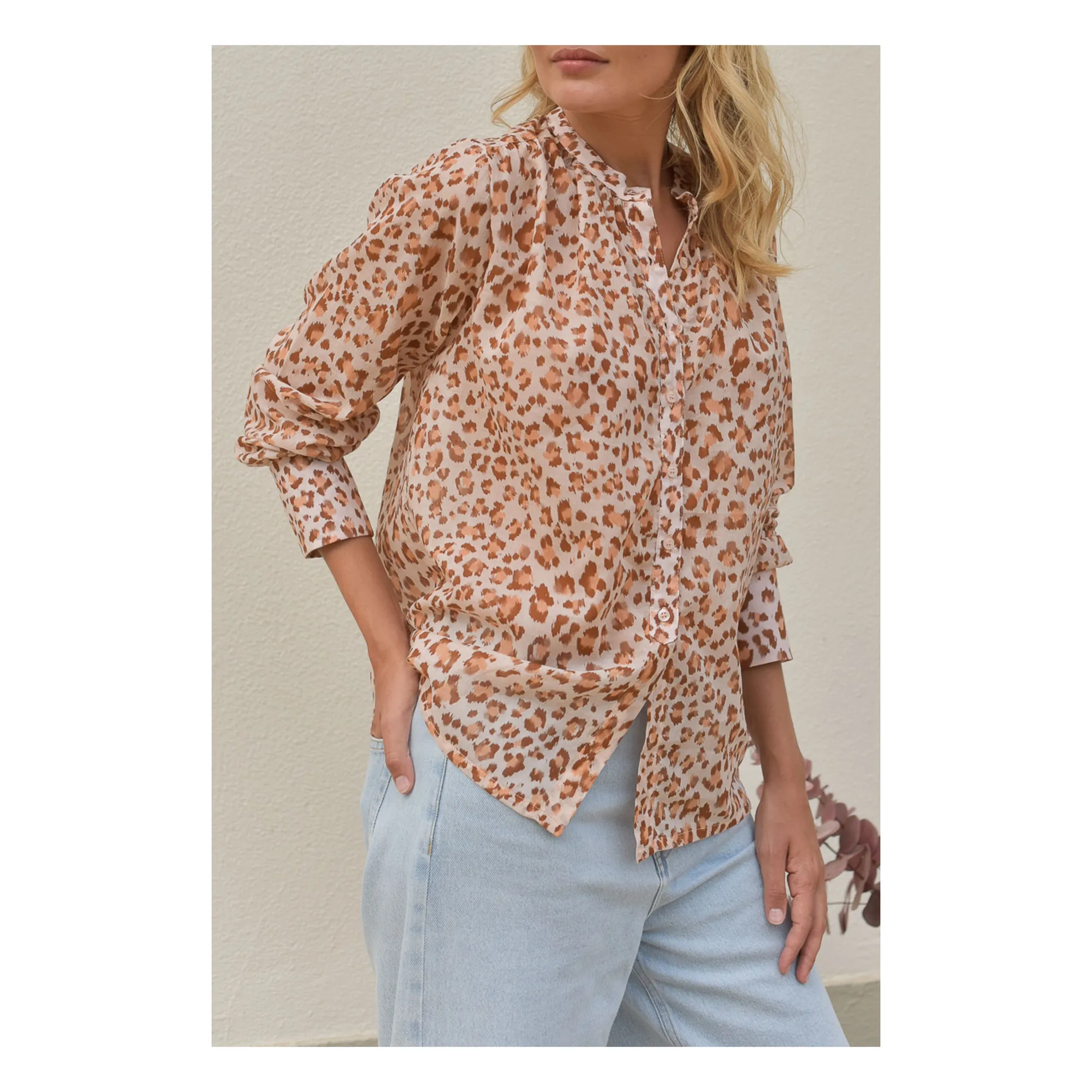 Blouse Michelle Léopard Voile de Coton - Collection Femme | Rose pâle- Image produit n°0