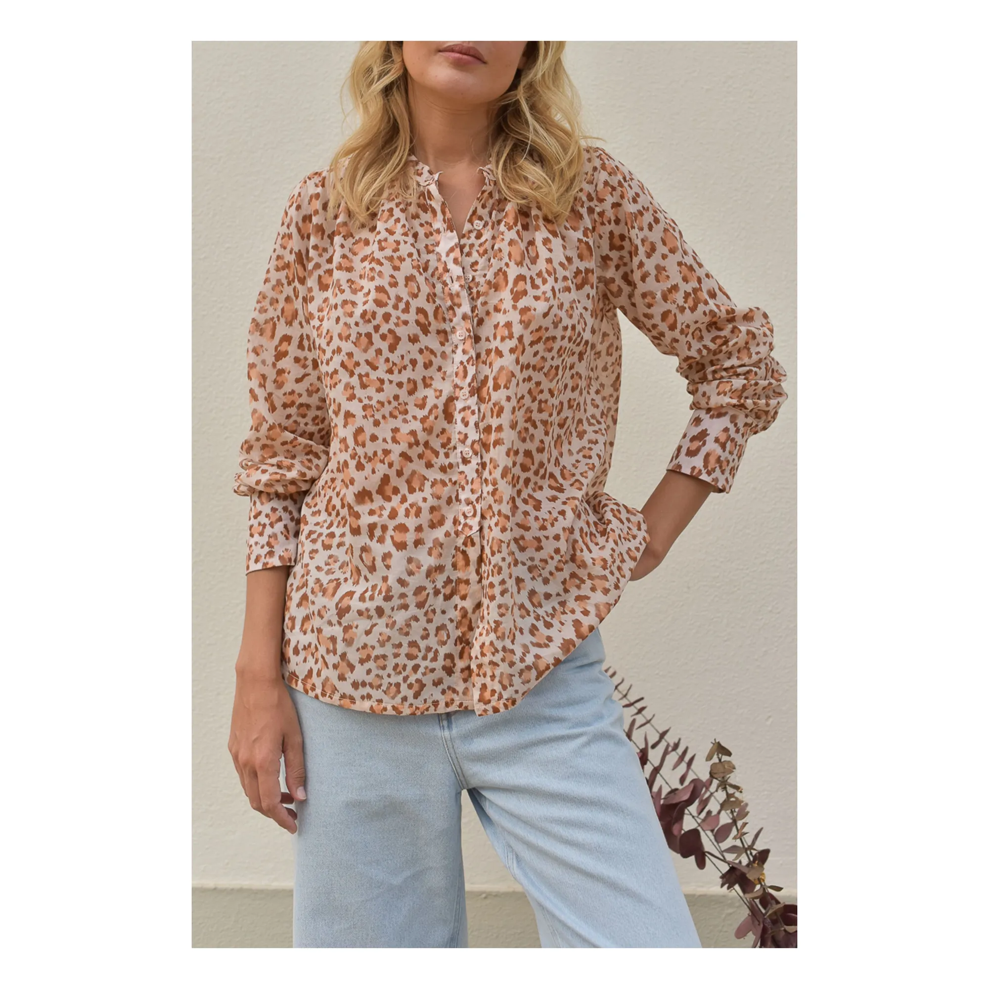 Blouse Michelle Léopard Voile de Coton - Collection Femme | Rose pâle- Image produit n°1