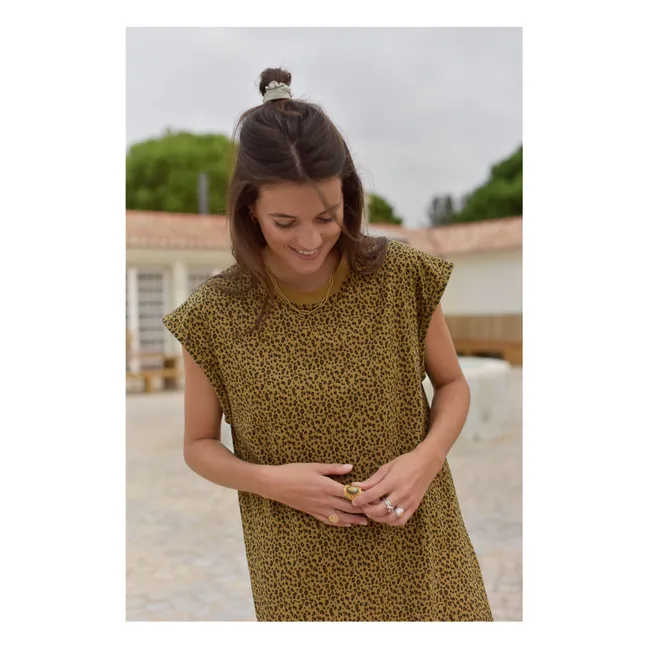 Constance Mini Leopard Organic Cotton Dress - Women's Collection | Brown