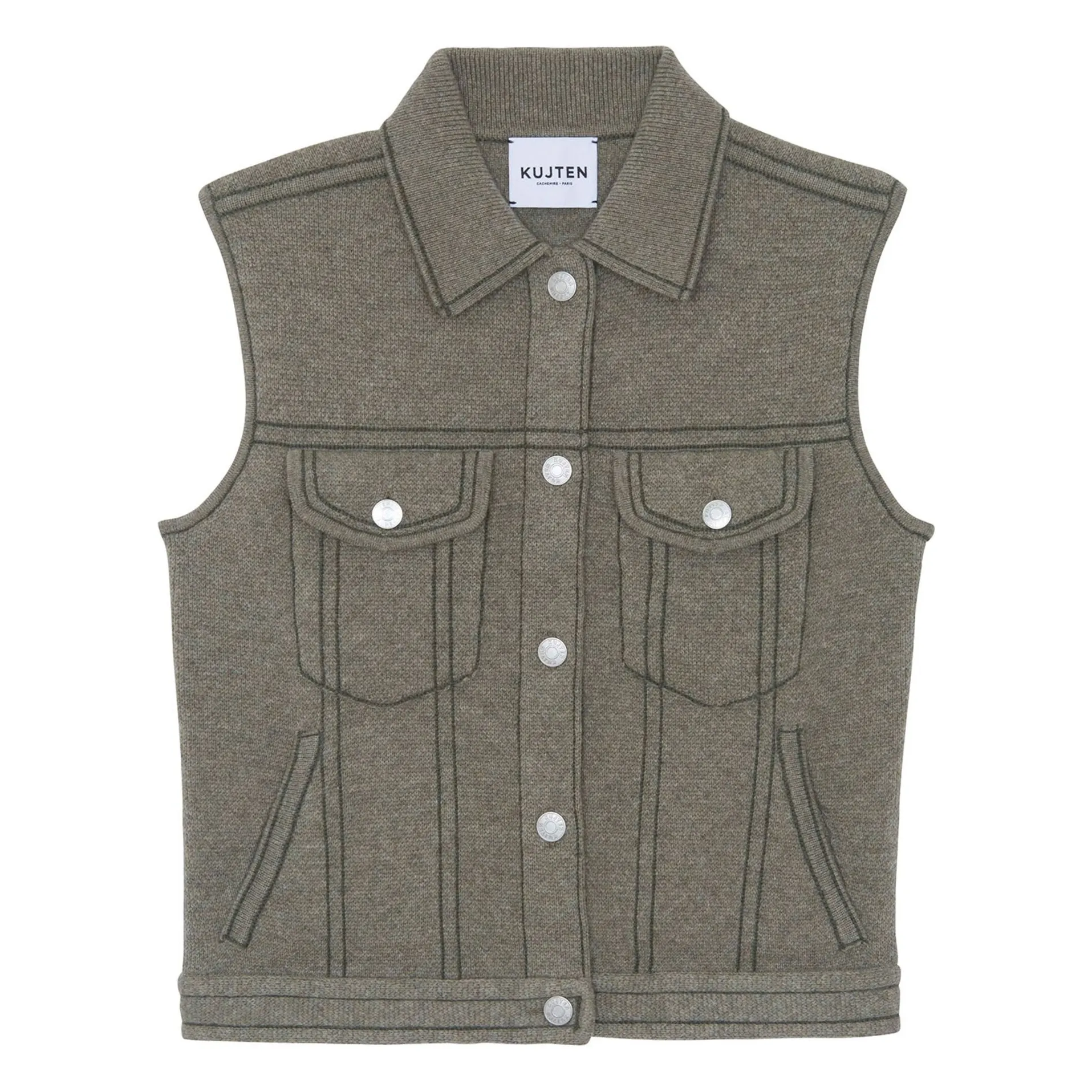 Veste Sans Manches Jess Cachemire | Vert kaki chiné- Image produit n°0