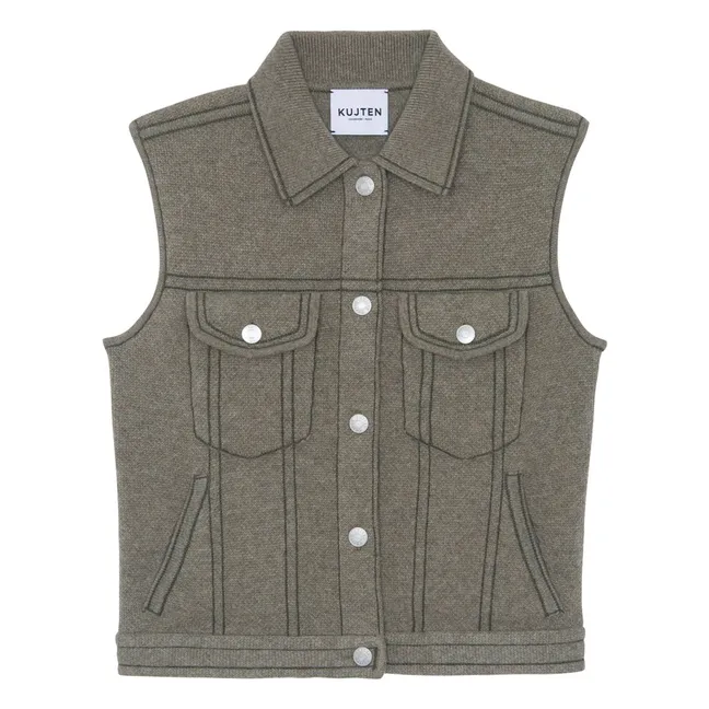 Jess Cashmere Sleeveless Jacket | Marled khaki