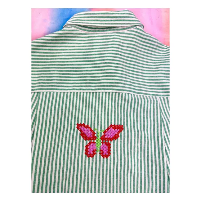 Camisa de rayas de algodón y lino Ibisco | Verde