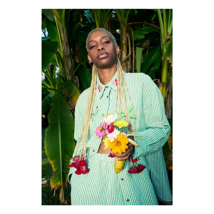 Chemise Ibisco Rayures Coton et Lin | Vert- Image produit n°1