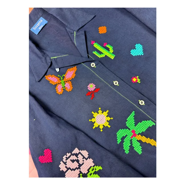 Hemd Gardenia Leinen und Baumwolle | Navy