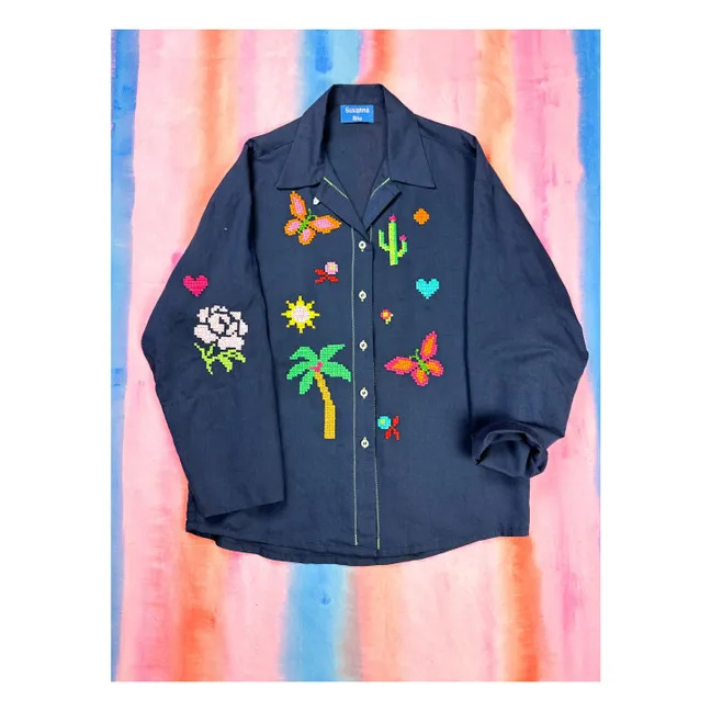 Hemd Gardenia Leinen und Baumwolle | Navy