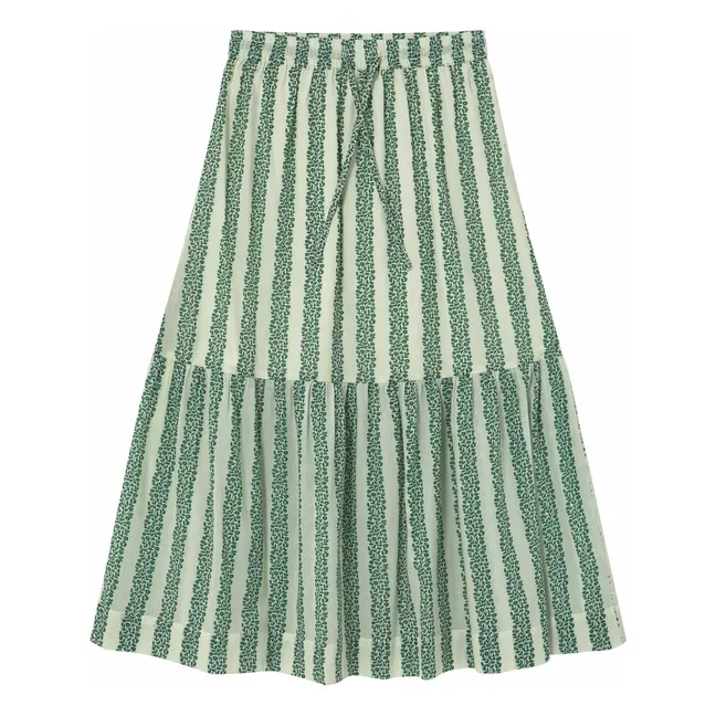 Gonna in voile di cotone con balze a fiori | Verde