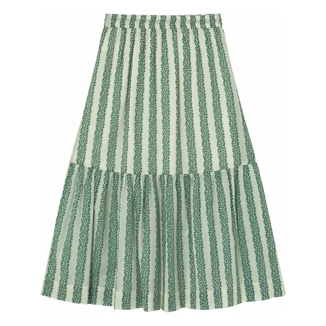 Gonna in voile di cotone con balze a fiori | Verde