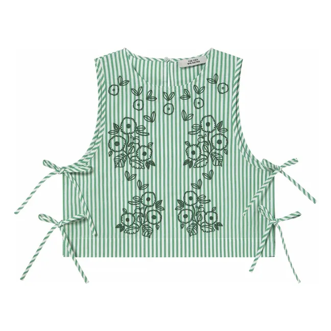 Top bordado de rayas de lino | Verde