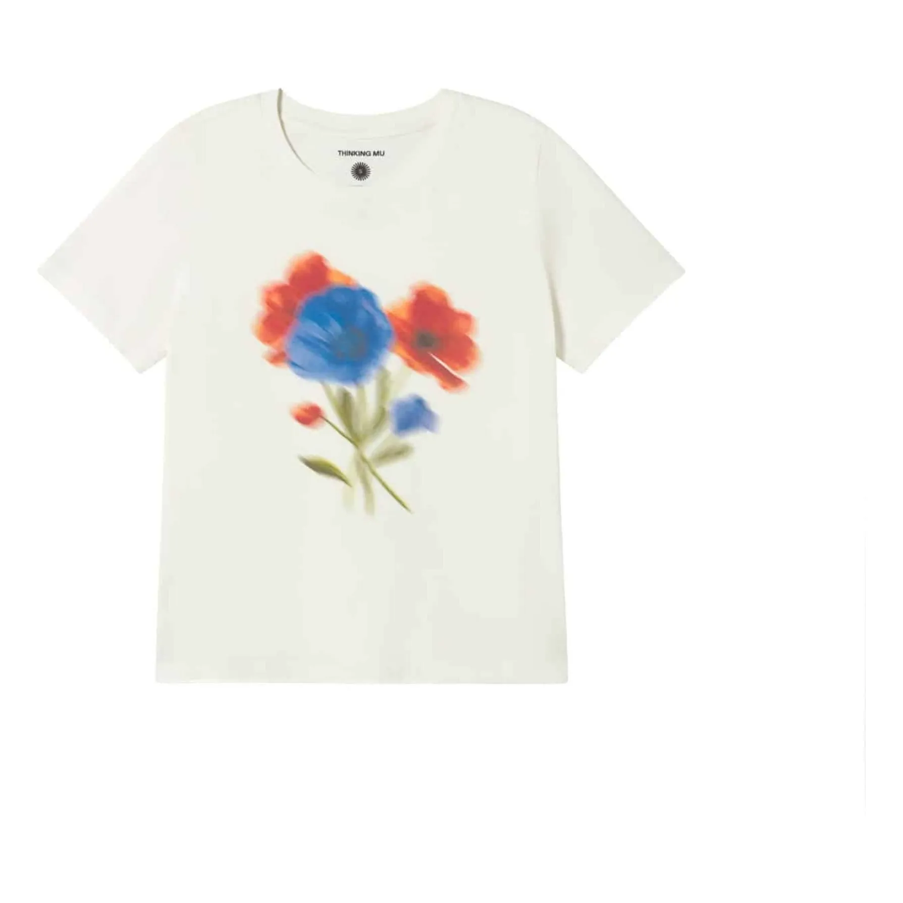 Thinking Mu White Blurry Flower Ida Organic Cotton T-Shirt