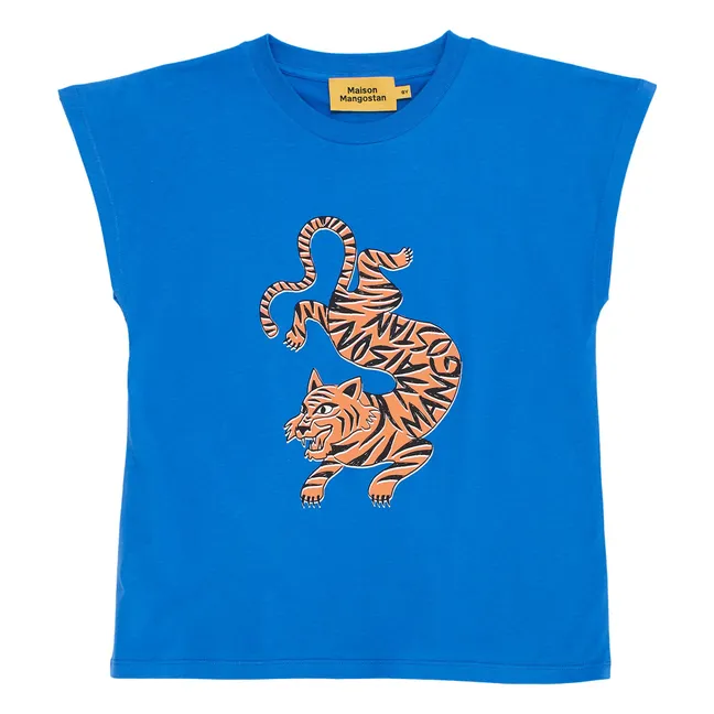 Maglietta senza maniche in cotone organico Tiger | Blu elettrico