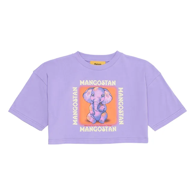 Camiseta de algodón orgánico Cropped Sweet Elephant | Lila