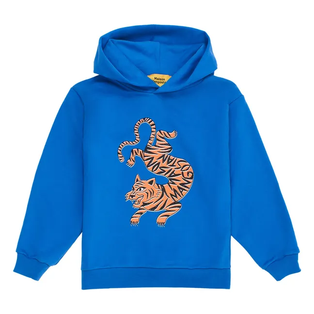 Felpa con cappuccio Tiger in cotone organico | Blu elettrico