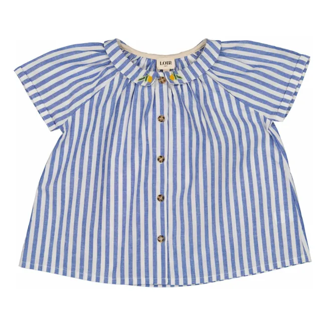 Bluse Cezanne Gestreift Leinen | Blau