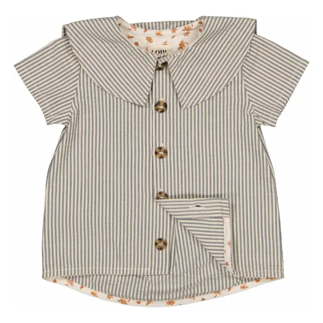 Bluse Lorette Gestreift Leinen | Graublau