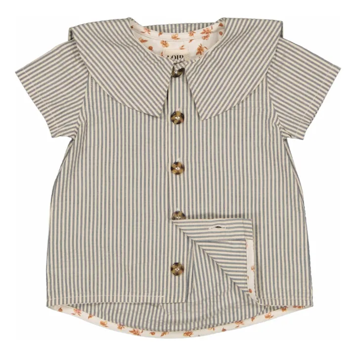 Lorette Striped Linen Blouse | Grey blue- Product image n°0