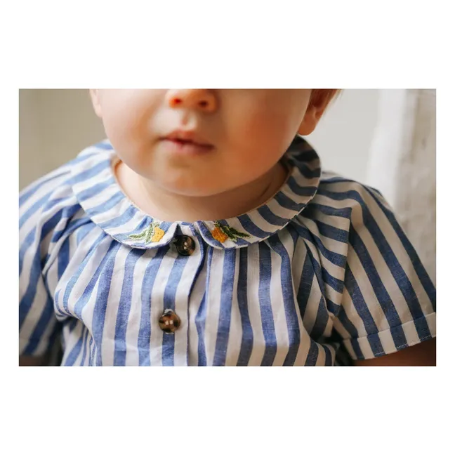 Bluse Cezanne Gestreift Leinen | Blau