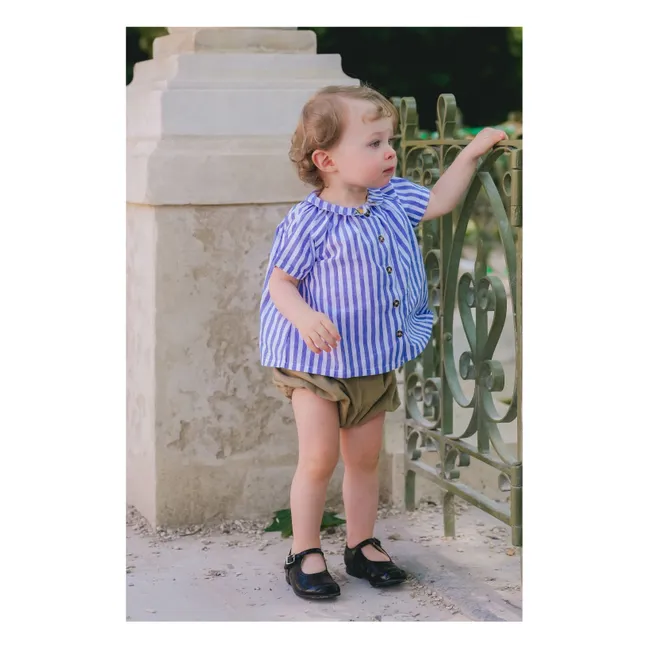 Bluse Cezanne Gestreift Leinen | Blau