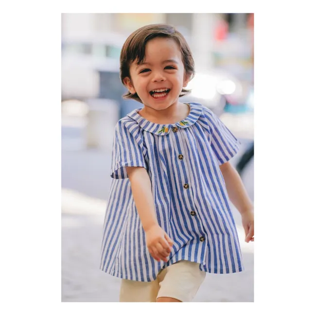 Bluse Cezanne Gestreift Leinen | Blau