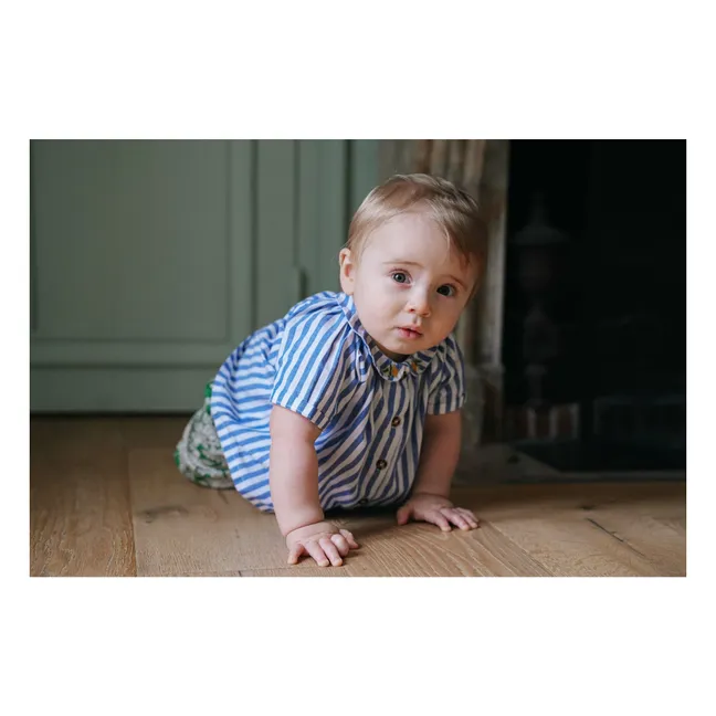 Bluse Cezanne Gestreift Leinen | Blau