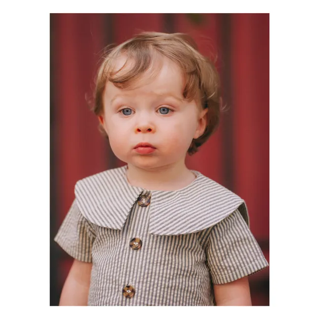 Bluse Lorette Gestreift Leinen | Graublau