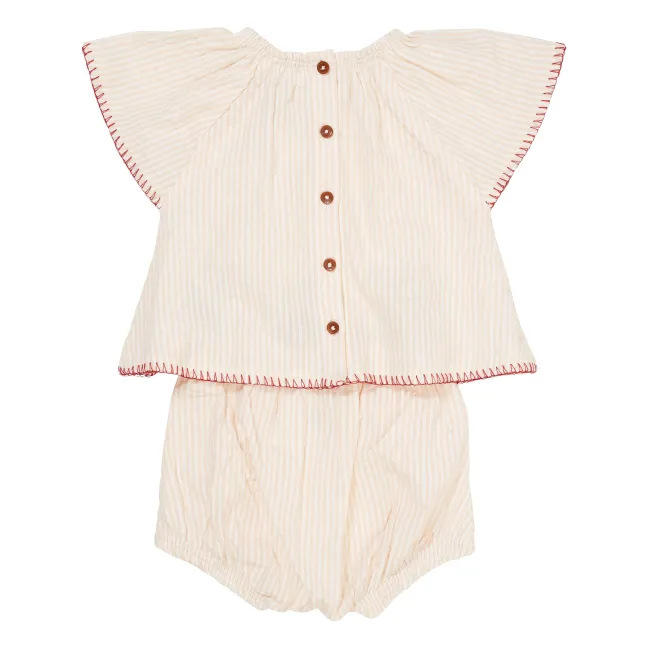 Ensemble Blouse et Barboteuse Coton Bio | Rose pâle