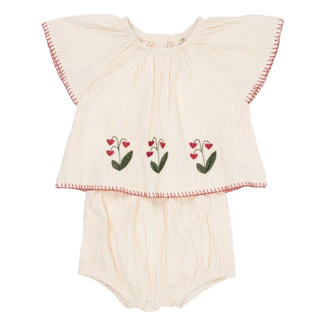 Ensemble Blouse et Barboteuse Coton Bio | Rose pâle