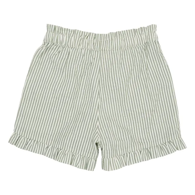 Pantaloncini Girly a righe in cotone biologico | Verde mandorla