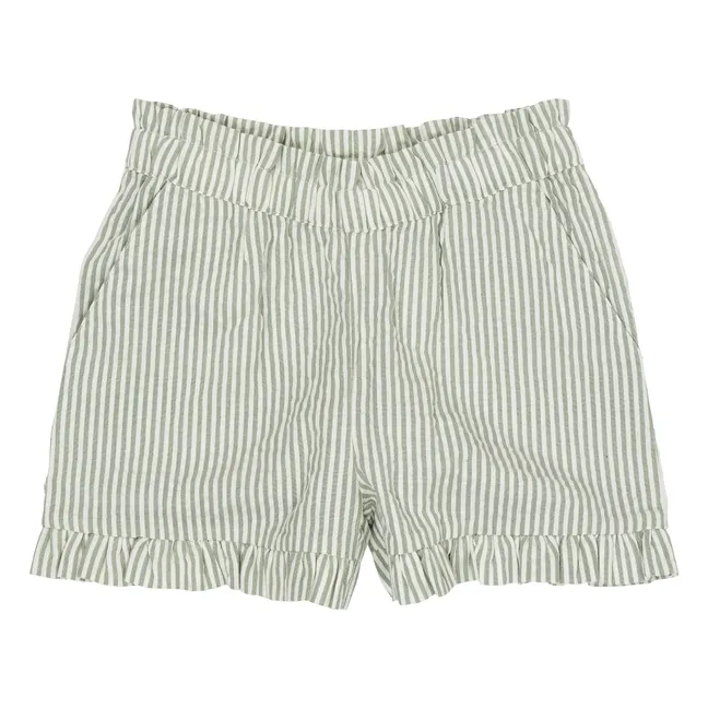 Pantaloncini Girly a righe in cotone biologico | Verde mandorla